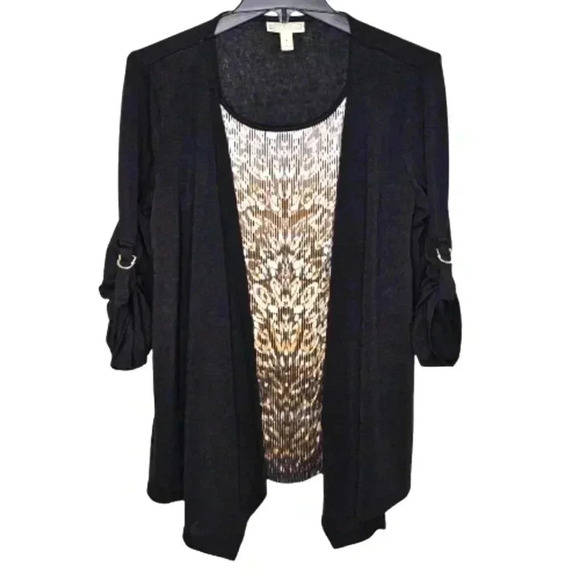 Dana Buchman Animal Print Shell Black Cardigan Combo Convertible Sleeves Size M - Picture 1 of 7
